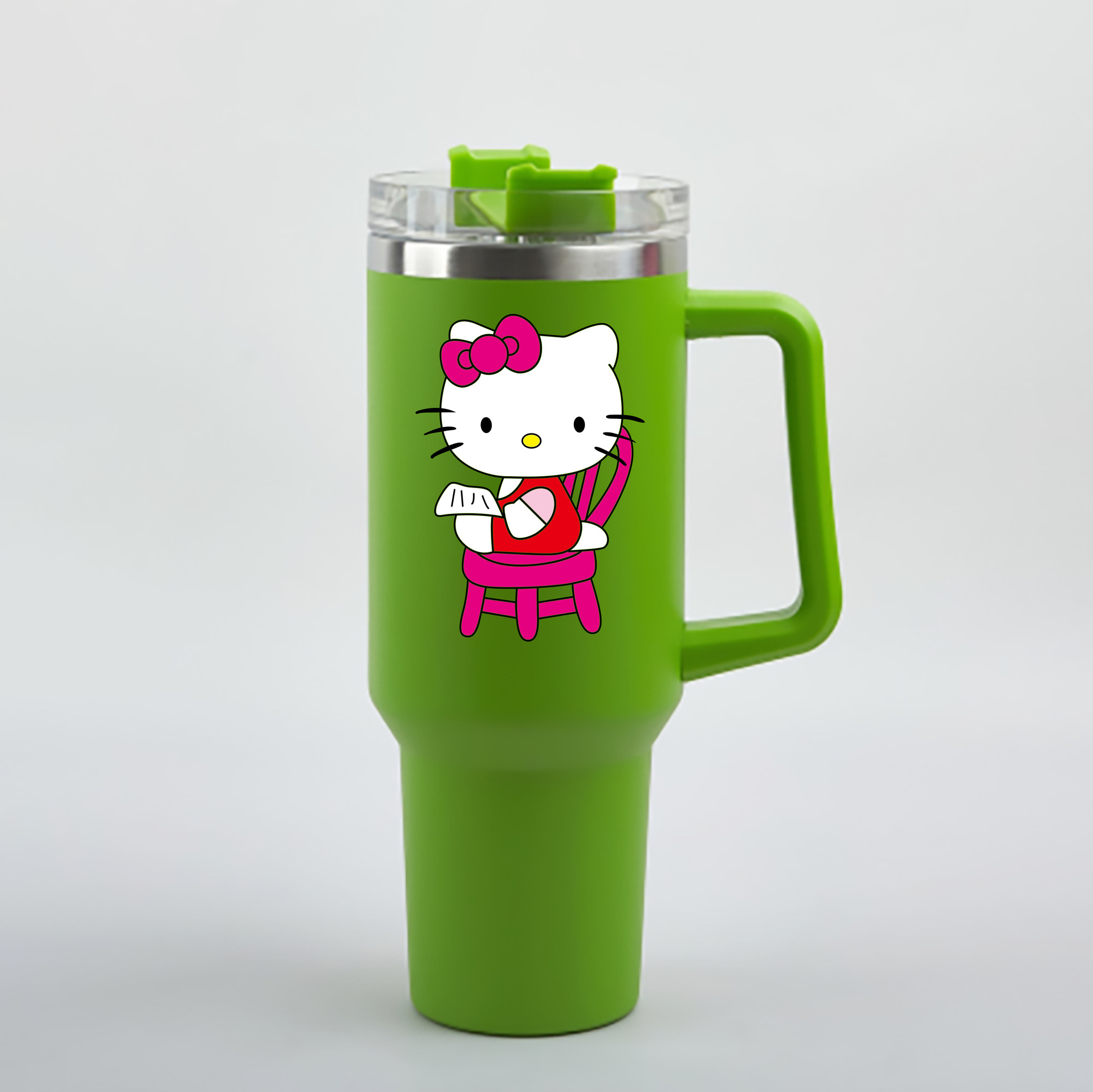 （画像用） Hello Kitty ハローキティ 1200mL車用タンブラー - クリスタルステッカー（プラスチックストロー付き）